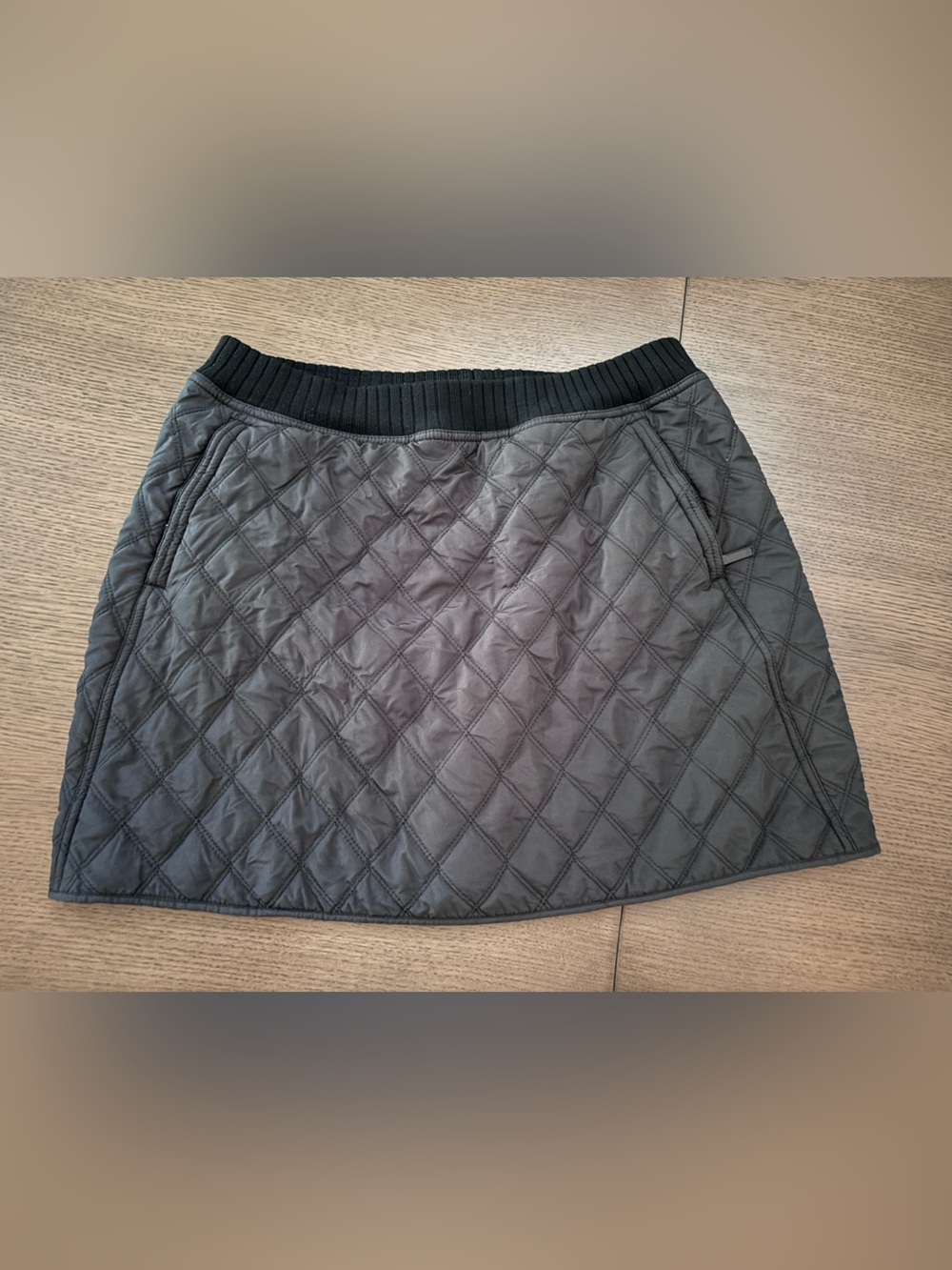 Prana Quilted black Midi Skirt with Rib Waistband fleece lining